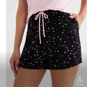 NWT 2X sleep shorts black stars drawstring SLP30
